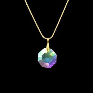 Vintage Aurora Borealis Crystal Pendant on 18K Gold Electroplate Chain